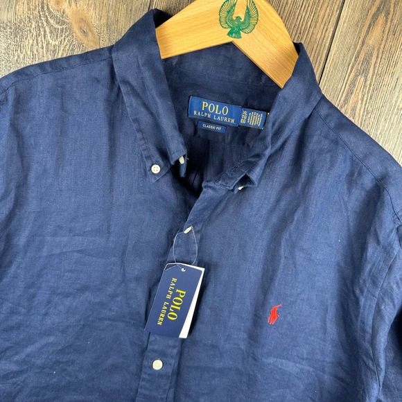 Polo Ralph Lauren Other - Polo Ralph Lauren Classic Fit Linen Short Sleeve Button Down Shirt NWT Navy XL